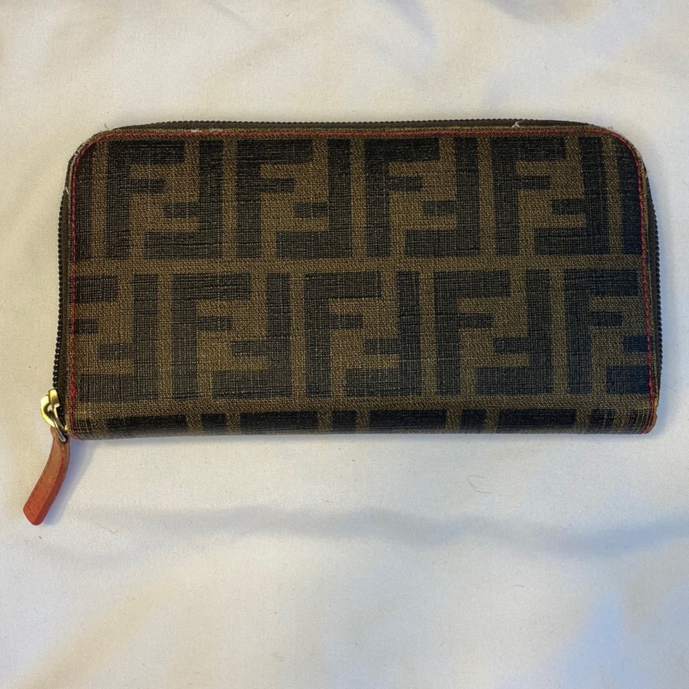 Fendi Tobacco Zucca Print Zip Around Wallet